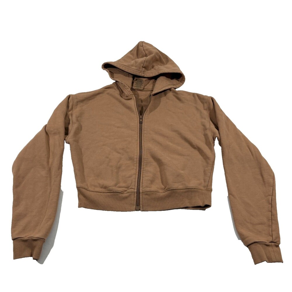 Skims Hoodie Womens Brown Womens The Zip Up Fleece Sweatshirt Cotton Basic Sz XS
